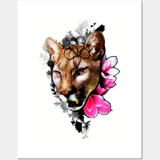 Female Lion with flowers art Posters and Art